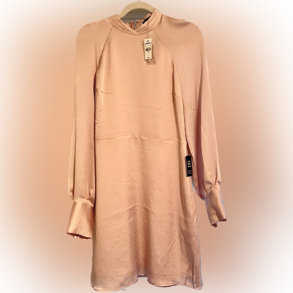 Express Stain Mock Neck Balloon Sleeve Dress M